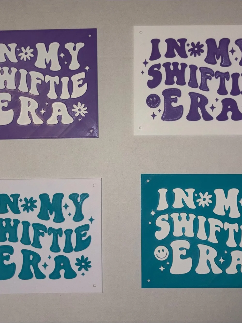 Set of 4 “In My Swiftie Era” 3D Printed Wall Signs – Purple & Teal